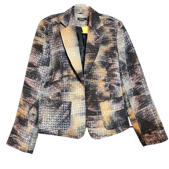 Beliza Quilted Patchwork Jacket Blazer Black Gold 16 - Picture 1 of 12